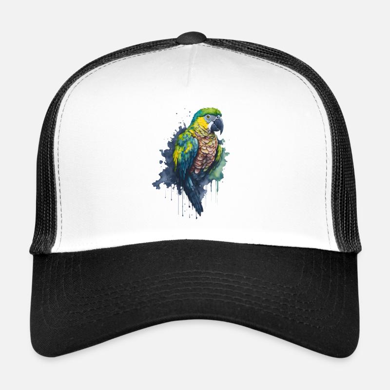 Fesselndes Aquarellgemälde eines Papageis - Trucker Cap - Weiß/Schwarz
