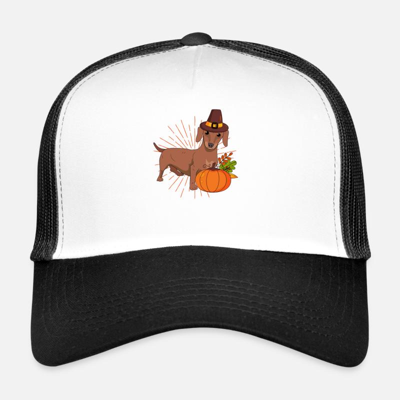 Pilgrim Dachshund Pumpkin feuilles Thanksgiving - Casquette trucker  - blanc/noir