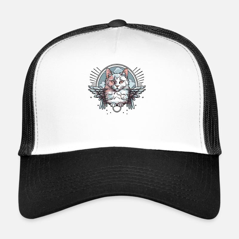 Chat blanc avec des ailes Casquette trucker 