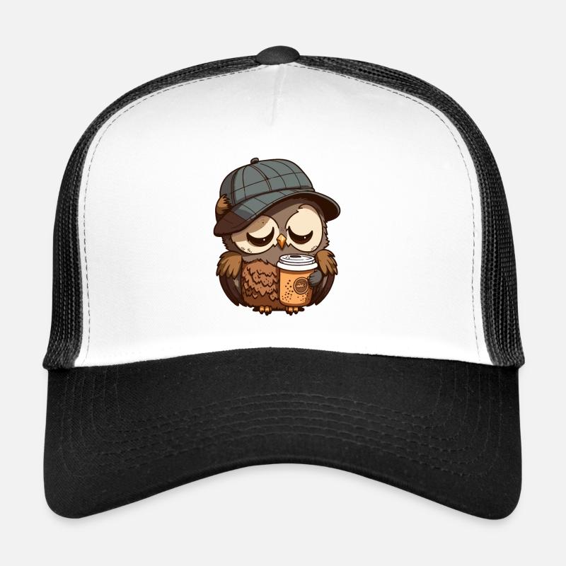Müde Eule mit einem Kaffeebecher - Trucker Cap - Weiß/Schwarz