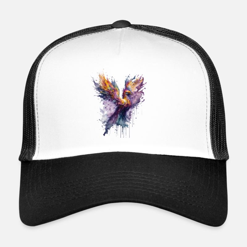 Mystisches Feuer: Aquarell Phönix Vogel - Trucker Cap - Weiß/Schwarz