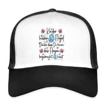 Kita Abschied - Kinder haben Flügel - Trucker Cap - Weiß/Schwarz - Vorne