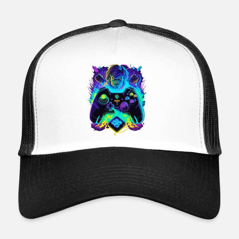 Neonfarben Graffiti Gamer Controller - Trucker Cap - Weiß/Schwarz