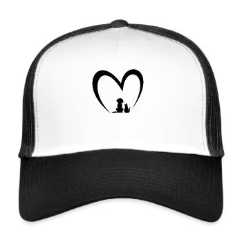Dog & Cat Heart Dog Puppy & Baby Cat Puppy - Trucker Cap - Weiß/Schwarz - Vorne