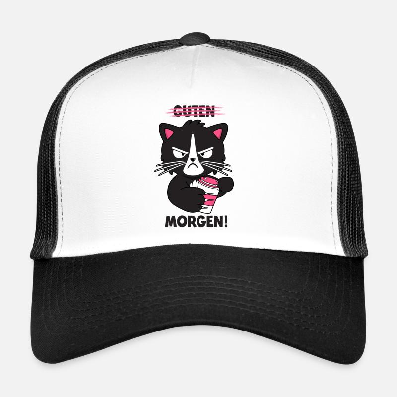Guten Morgen Katze Kaffee Morgenmuffel Geschenk - Trucker Cap - Weiß/Schwarz