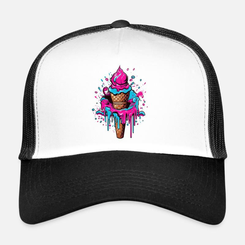 Neon EisCreme Geschenk für Trendliebhaber - Trucker Cap - Weiß/Schwarz