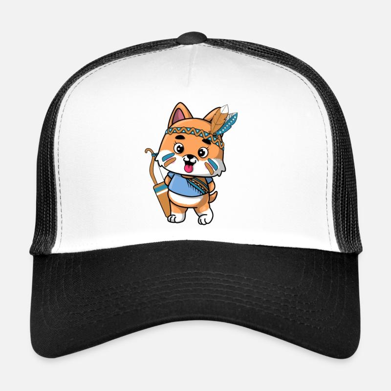 Stammeswelpe mit Federn - Trucker Cap - Weiß/Schwarz