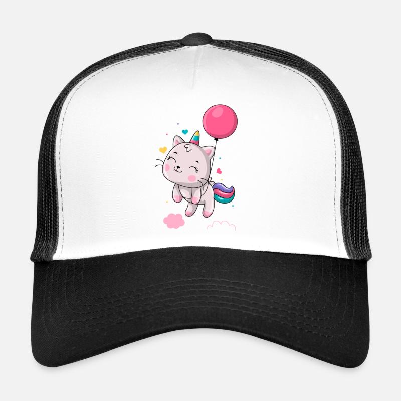 Einhorn schwebt mit Ballon - Trucker Cap - Weiß/Schwarz
