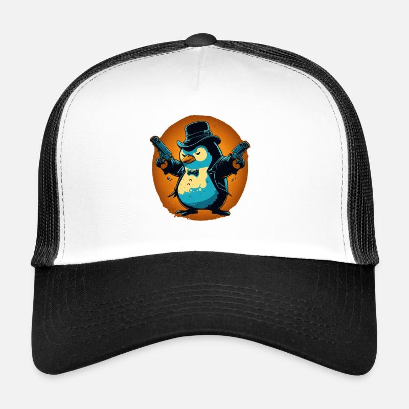 Penguin with pistols and hat Trucker Cap
