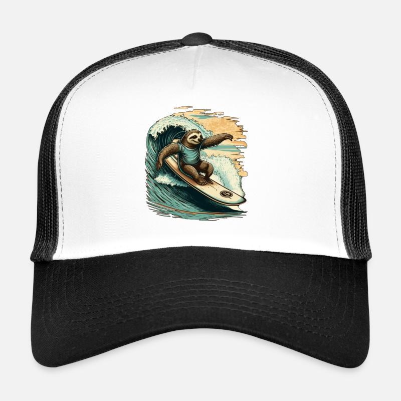 Casual sloth surfing on a big wave Trucker Cap