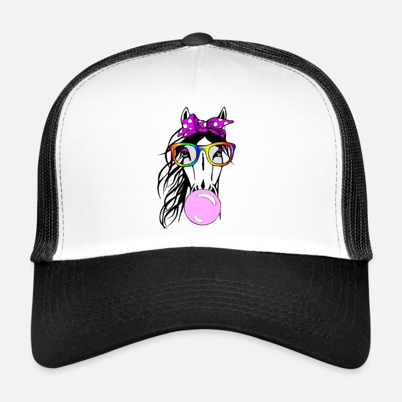 Cheval avec lunettes et chewing-gum Casquette trucker 