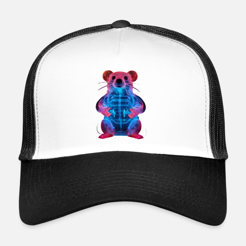 Neon-Leuchtender Ratten-Design - Trucker Cap - Weiß/Schwarz