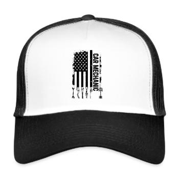 Mécanicien automobile US Flag Mécanicien automobile Auto Mech - Casquette trucker  - blanc/noir - Devant
