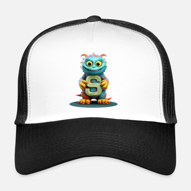 Buntes Monster mit Alphabet Buchstabe S - Trucker Cap - Weiß/Schwarz