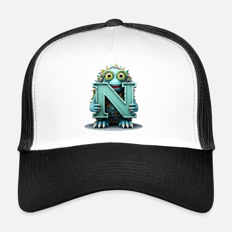 N Bunt mit Monster gewebt - Trucker Cap - Weiß/Schwarz