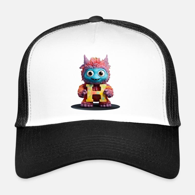 Back to school. Alphabet Letter H tender stuffed animal - Trucker Cap - white/black