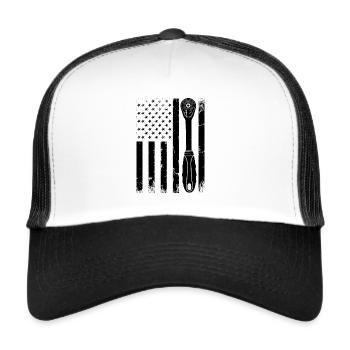 Car Mechanic US Flag Ratchet Wrench Auto Mechanic - Trucker Cap - white/black - Front
