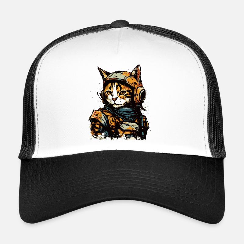 Aquarell Weltraum Piloten Katze - Trucker Cap - Weiß/Schwarz