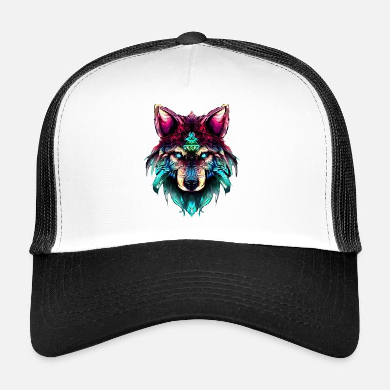 Mystic Wolf Synthwave Wolf Head Casquette trucker 