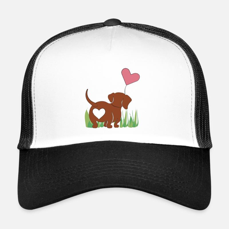 Dackel mit Herz - Geschenk - Geschenkidee - Trucker Cap - Weiß/Schwarz