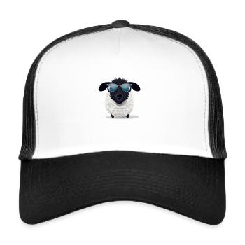 Cooles Schaaf mit Sonnenbrille - Trucker Cap - Weiß/Schwarz - Vorne