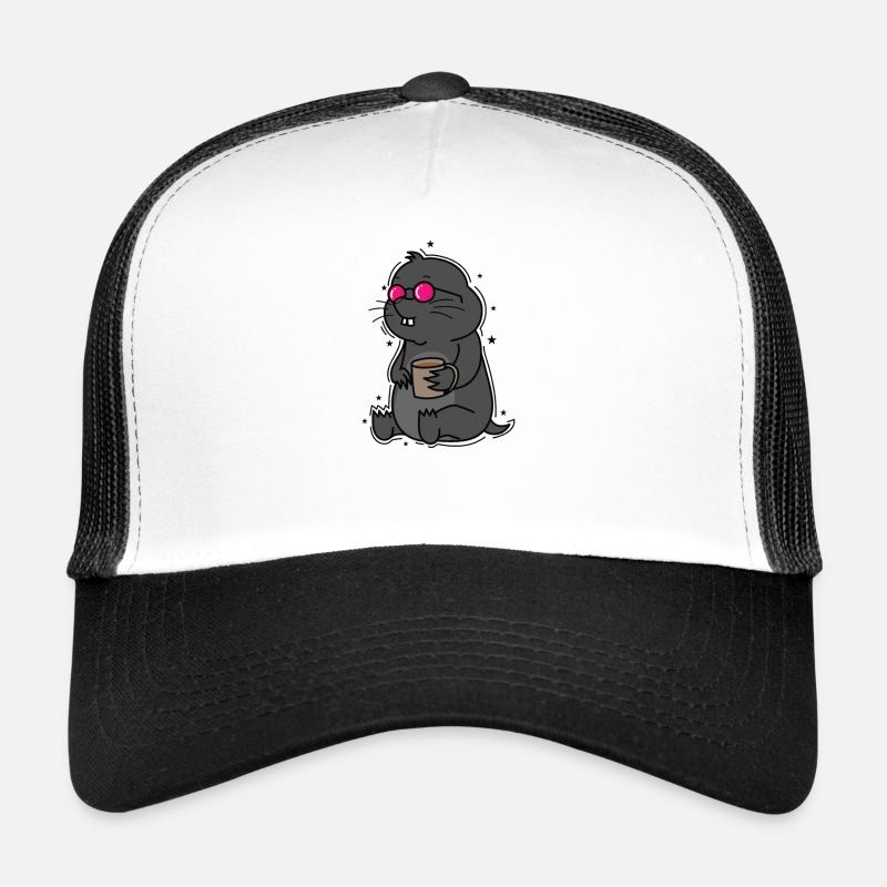 Mole drinking coffee animal mound of earth - Trucker Cap - white/black