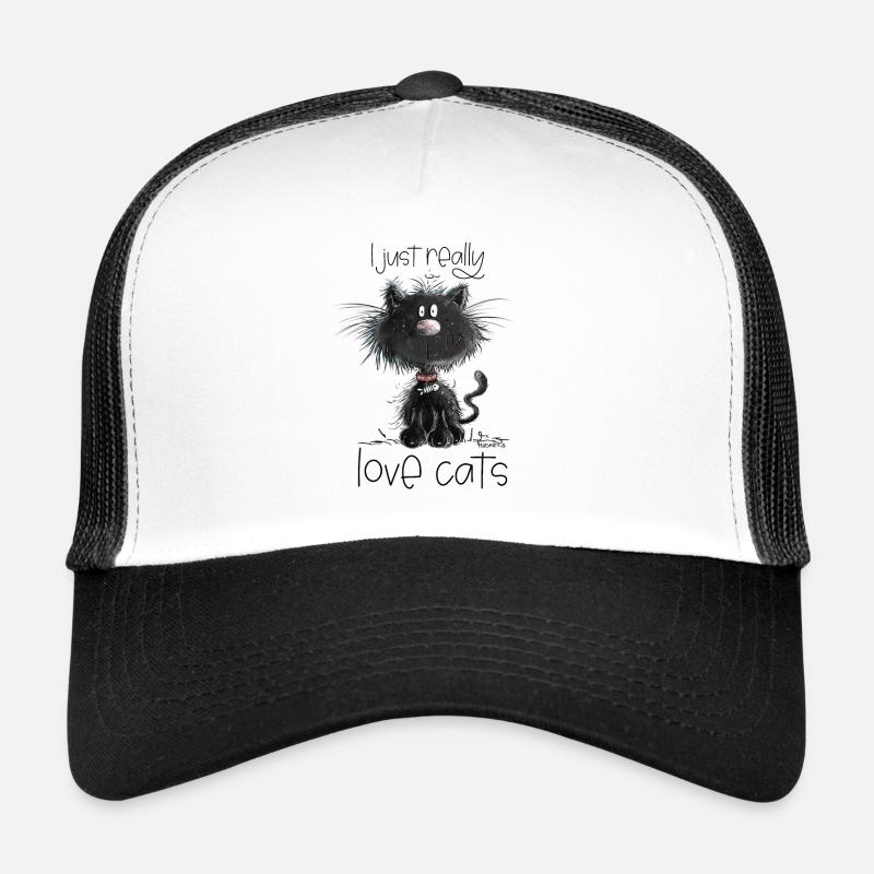 Drollige Schwarze Katze Mit Katzen Spruch - Trucker Cap - Weiß/Schwarz