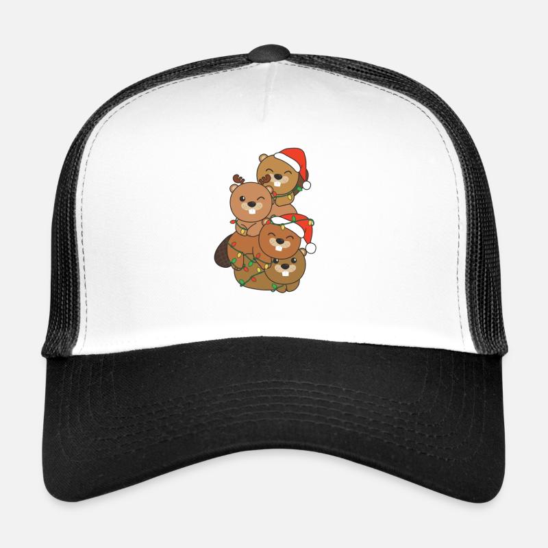 Biber Weihnachtsbaum Weihnachts Tiere Biber - Trucker Cap - Weiß/Schwarz