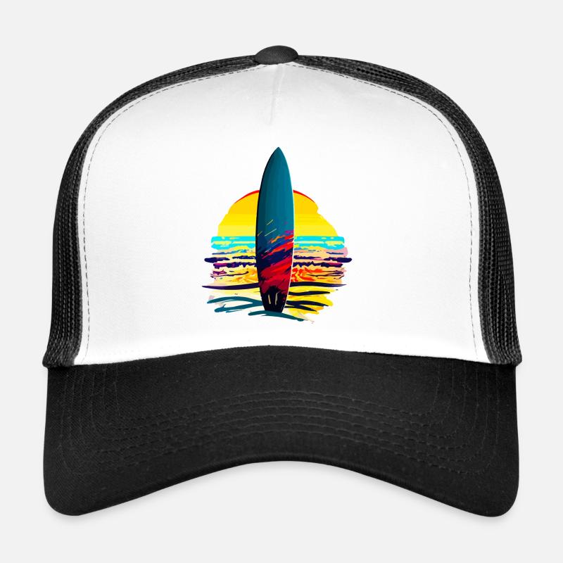 Surfboard with sunset Trucker Cap
