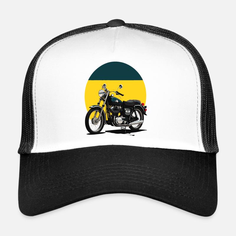 Vintage Motorcycle Illustration - Trucker Cap - white/black