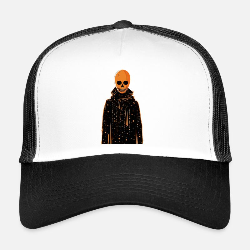An Orange Skeleton wearing a coat - Trucker Cap - white/black
