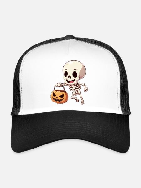 Halloween Happy Skeleton - Trucker Cap - white/black - Front