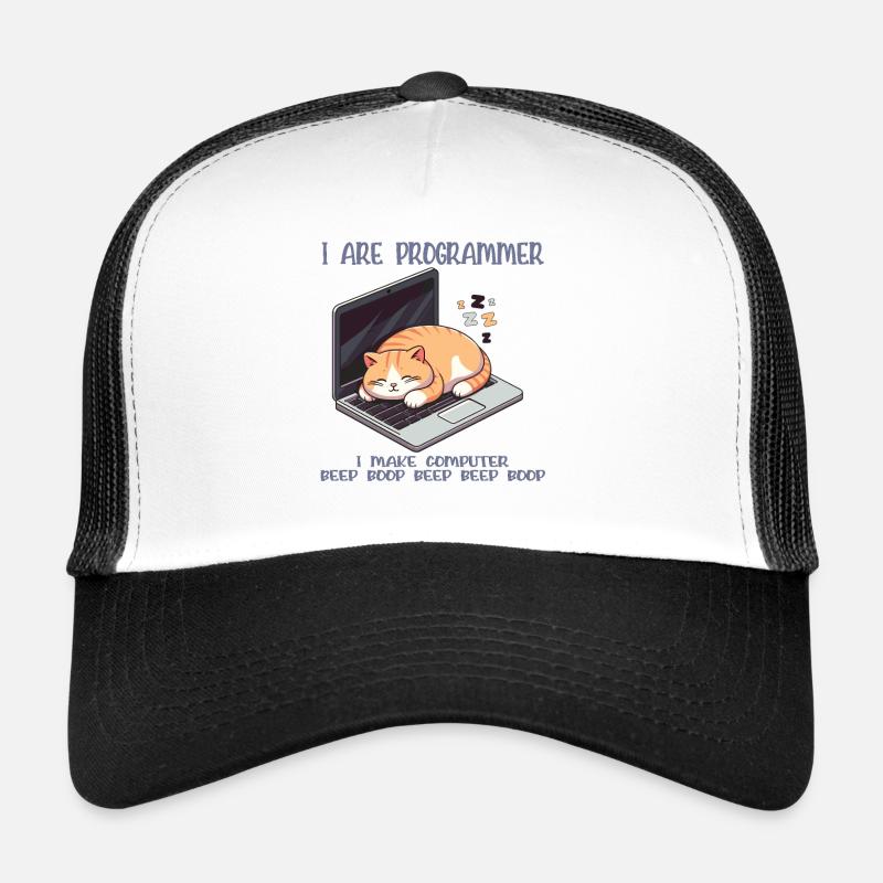 Je suis programmeur, gros chat endormi - Casquette trucker  - blanc/noir
