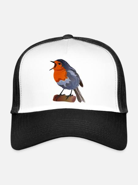 Robin Bird Illustration on Textile - Trucker Cap - white/black - Front