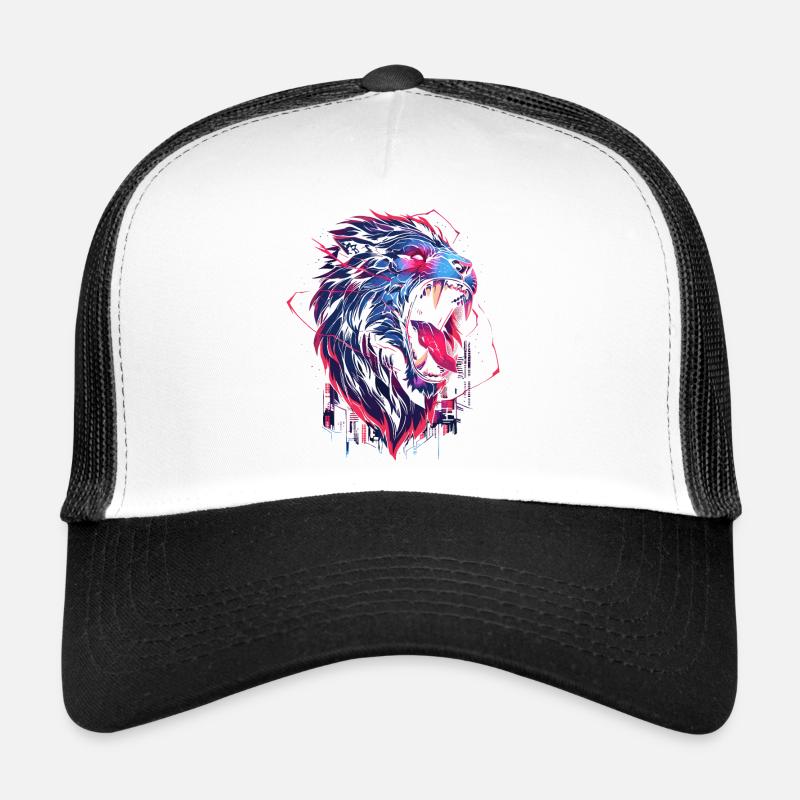 Synthwave Lion - Casquette trucker  - blanc/noir