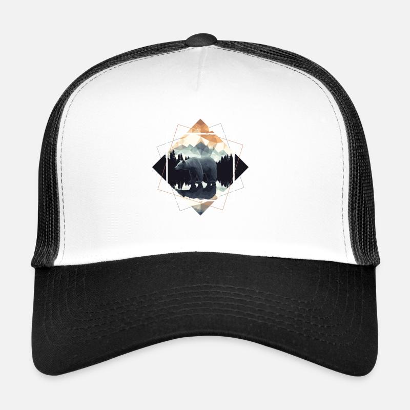 Abstrakter Bär in den Bergen - Trucker Cap - Weiß/Schwarz