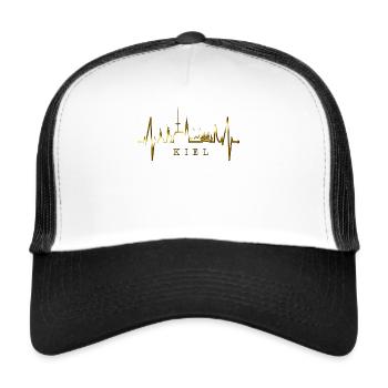 Kiel Skyline Herzschlag Fan Herz Liebe Love Kieler - Trucker Cap - Weiß/Schwarz - Vorne