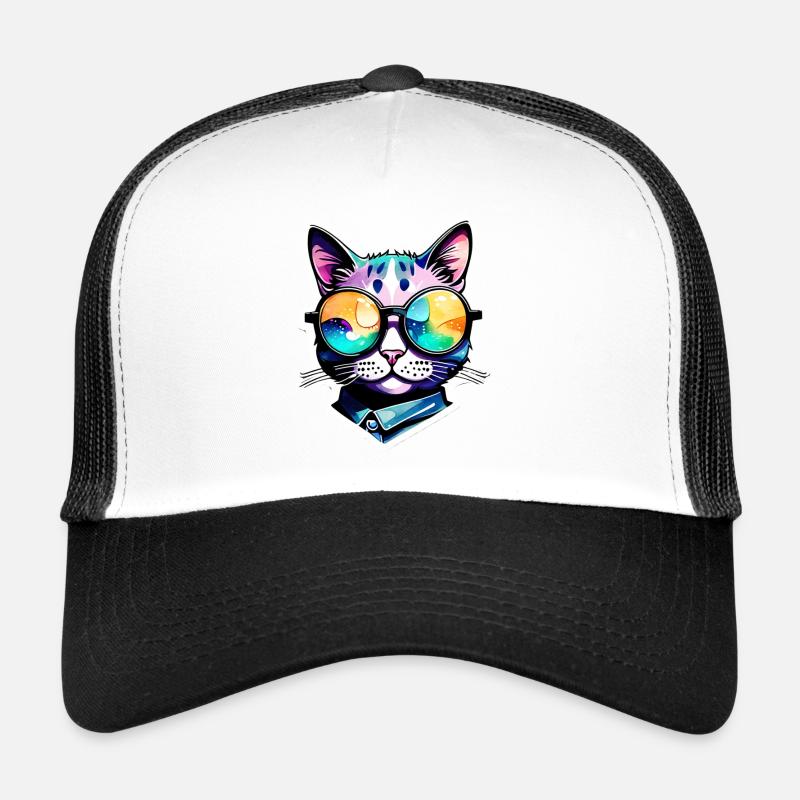 Chat avec lunettes de soleil - chat avec lunettes Casquette trucker 