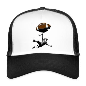 Banksy Style Jung mit American Football Luftballon - Trucker Cap - Weiß/Schwarz - Vorne