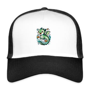 Grüner Wasserdrache - Abenteuer im Nass - Trucker Cap - Weiß/Schwarz - Vorne