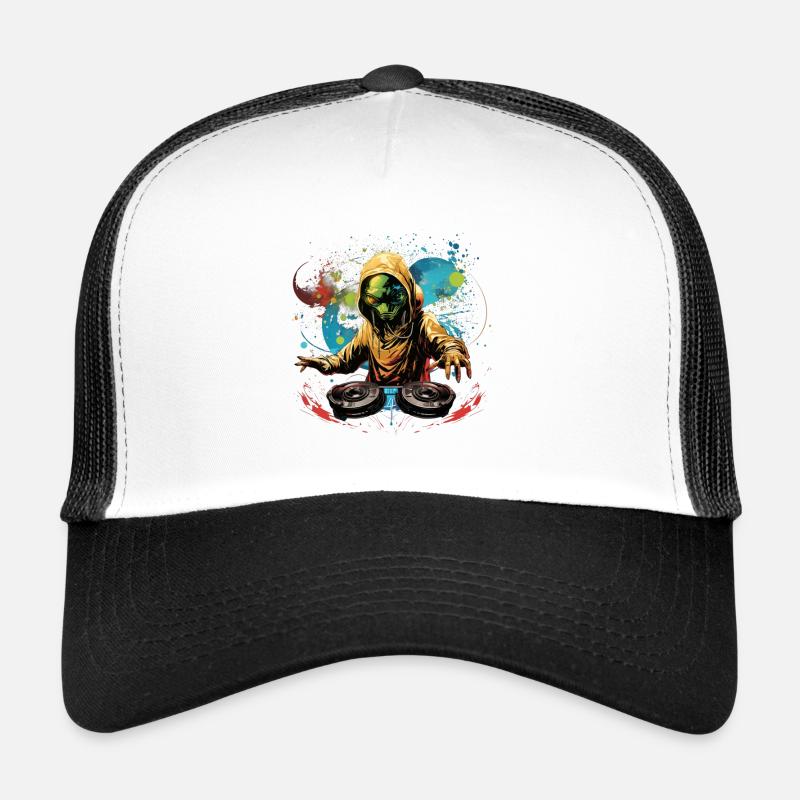 DJ Alien, Space Alien, DJ, Alien, Dessin animé, Espace, - Casquette trucker  - blanc/noir