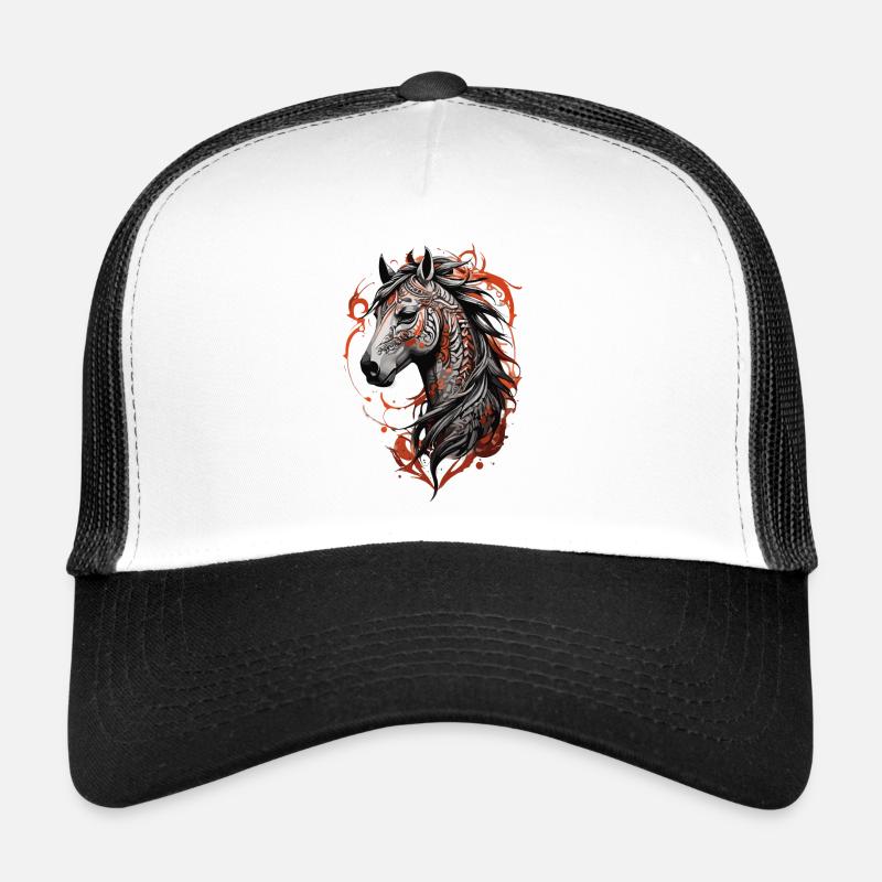 Pferdekopf Majestätisches Stammespferd Tattoo - Trucker Cap - Weiß/Schwarz