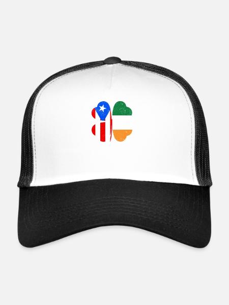 Drapeau portoricain irlandais trèfle d’Irlande - Casquette trucker  - blanc/noir - Devant