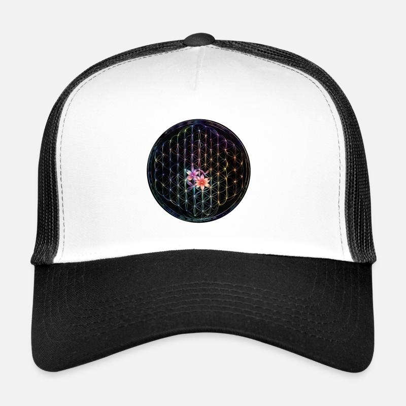 Regenbogen Lebensblume Design - Trucker Cap - Weiß/Schwarz