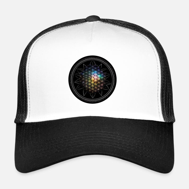 Fleur de Vie Arc-en-ciel - Casquette trucker  - blanc/noir