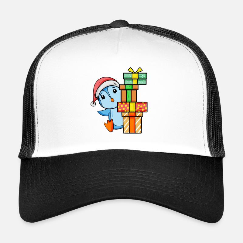 Pingouin avec chapeau de père Noël et cadeau de Noël Casquette trucker 