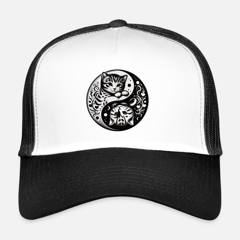 Ying Yang Kittens, black and white - Trucker Cap - white/black
