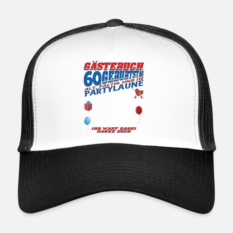 60. Geburtstag Frau & Mann Gästebuch - Trucker Cap - Weiß/Schwarz