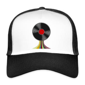 Disque vinyle - retro - musique - vintage - DJ - Casquette trucker  - blanc/noir - Devant