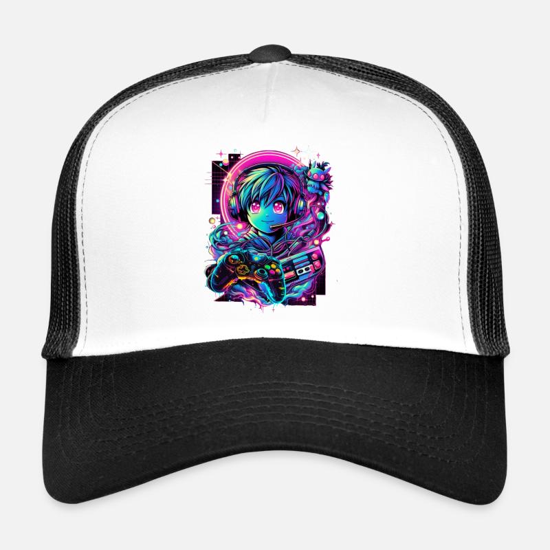Gamer Controller Anime Synthwave Art Trucker Cap